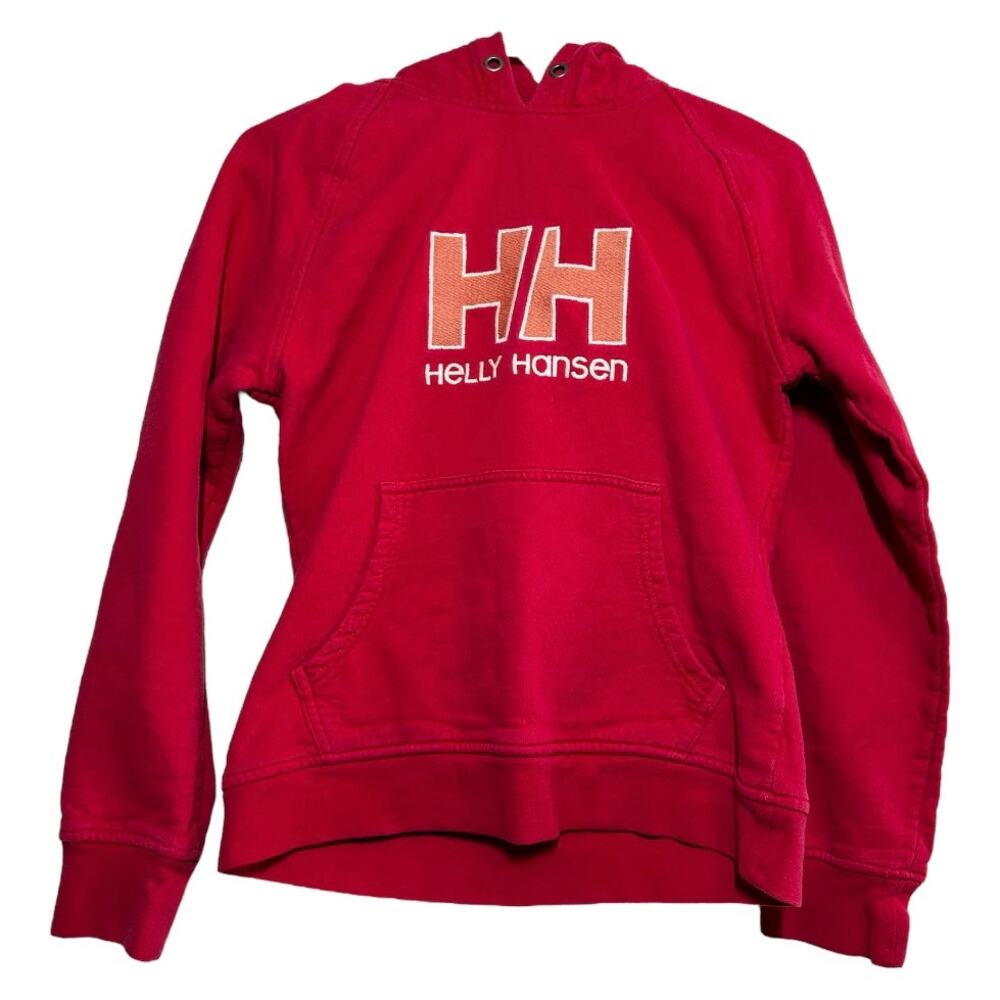 Helly Hansen Hoodie Sweatshirt Kangaroo Pocket Spell Out Logo Pink Medium